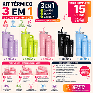 Kit 3 Garrafas D Água Com 1.2L e 800ml e 300ml